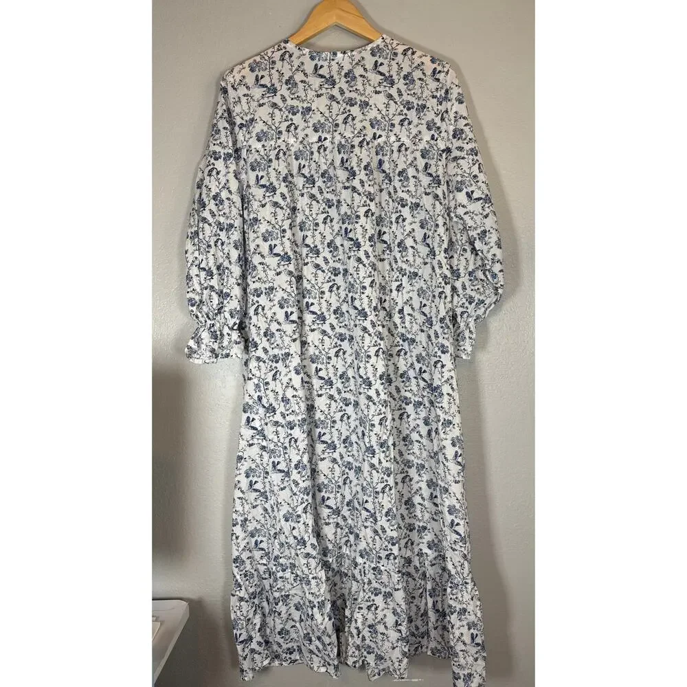 Vintage Bird Floral Print Long Nightgown Cotton Pajama Large Cottagecore Granny